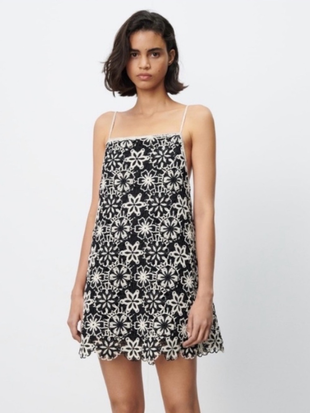 Zara Black Mini Skirt with Cream Floral Lace